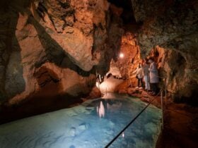 The underground river through the River Cave