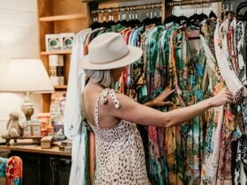 Woman in dress shop