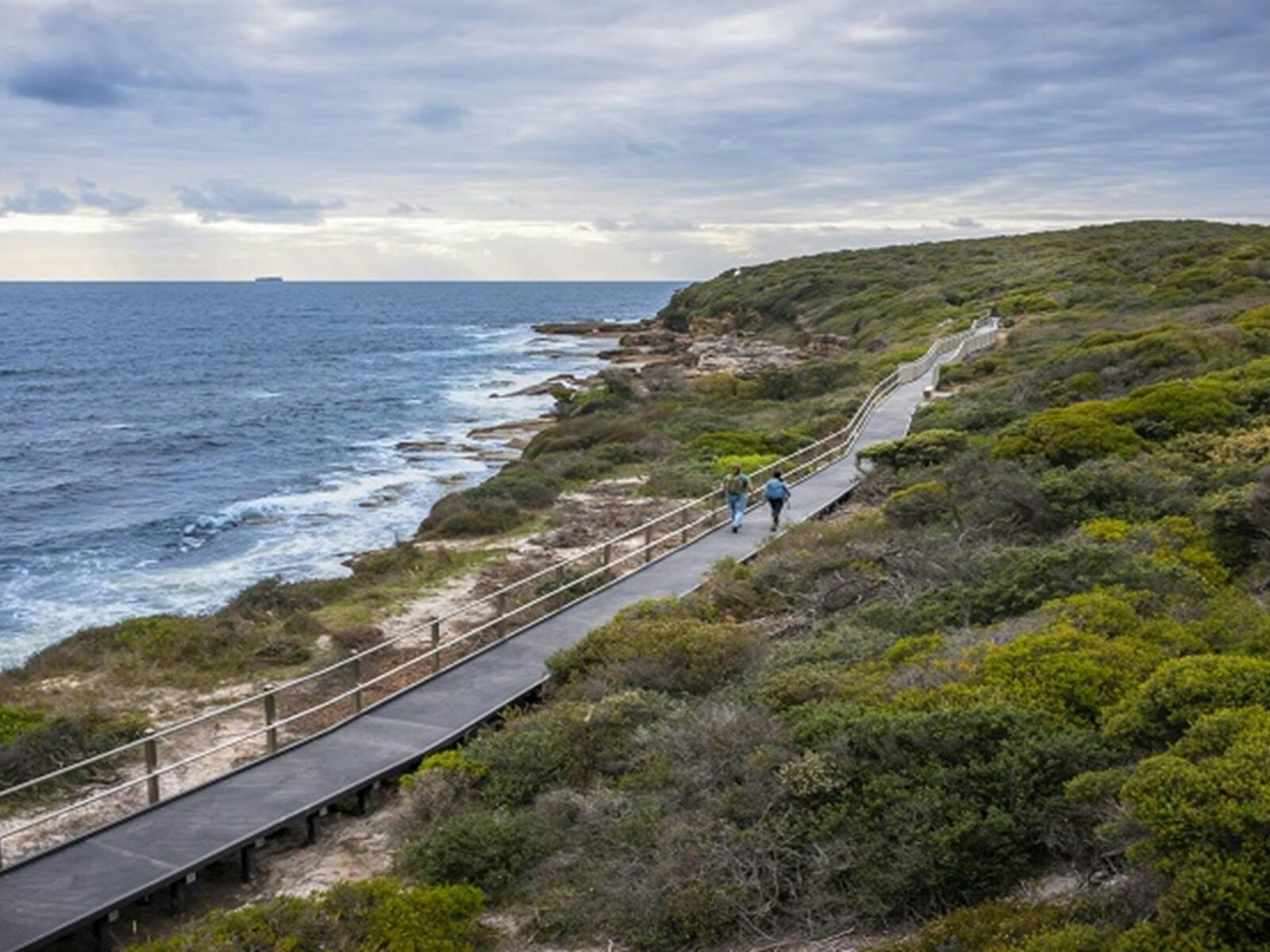 Aerial of walkers on Boora Point walking track. Photo: John Spencer © DPE