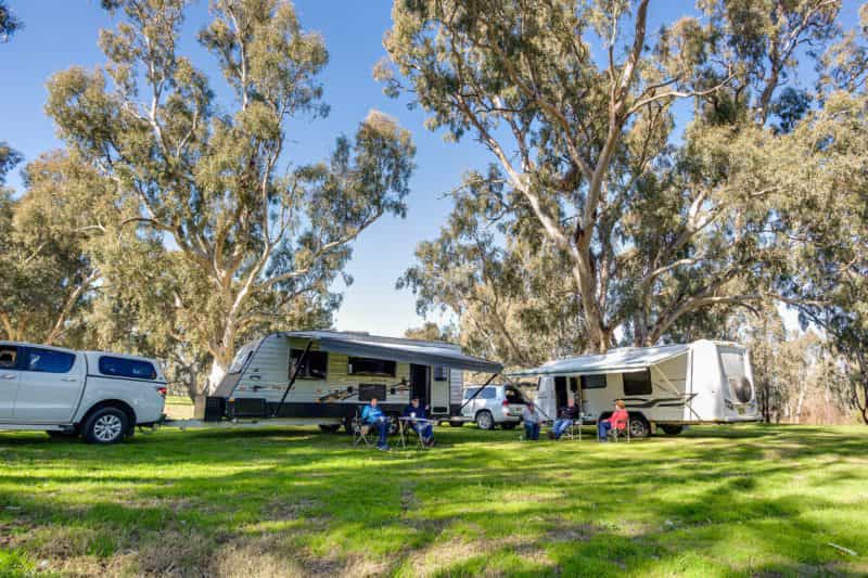 Caravanners at Oura Beach Reserve near Wagga Wagga