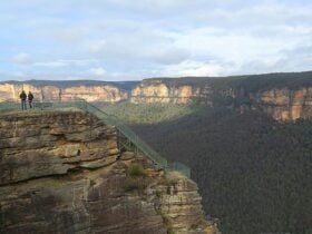 Three people at Pulpit Rock lookout