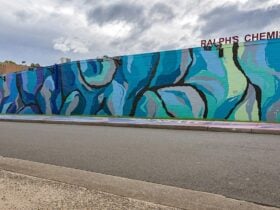 Mural with Blue and black swirls