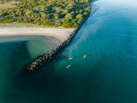 Arial shot kayaking Salts Bay