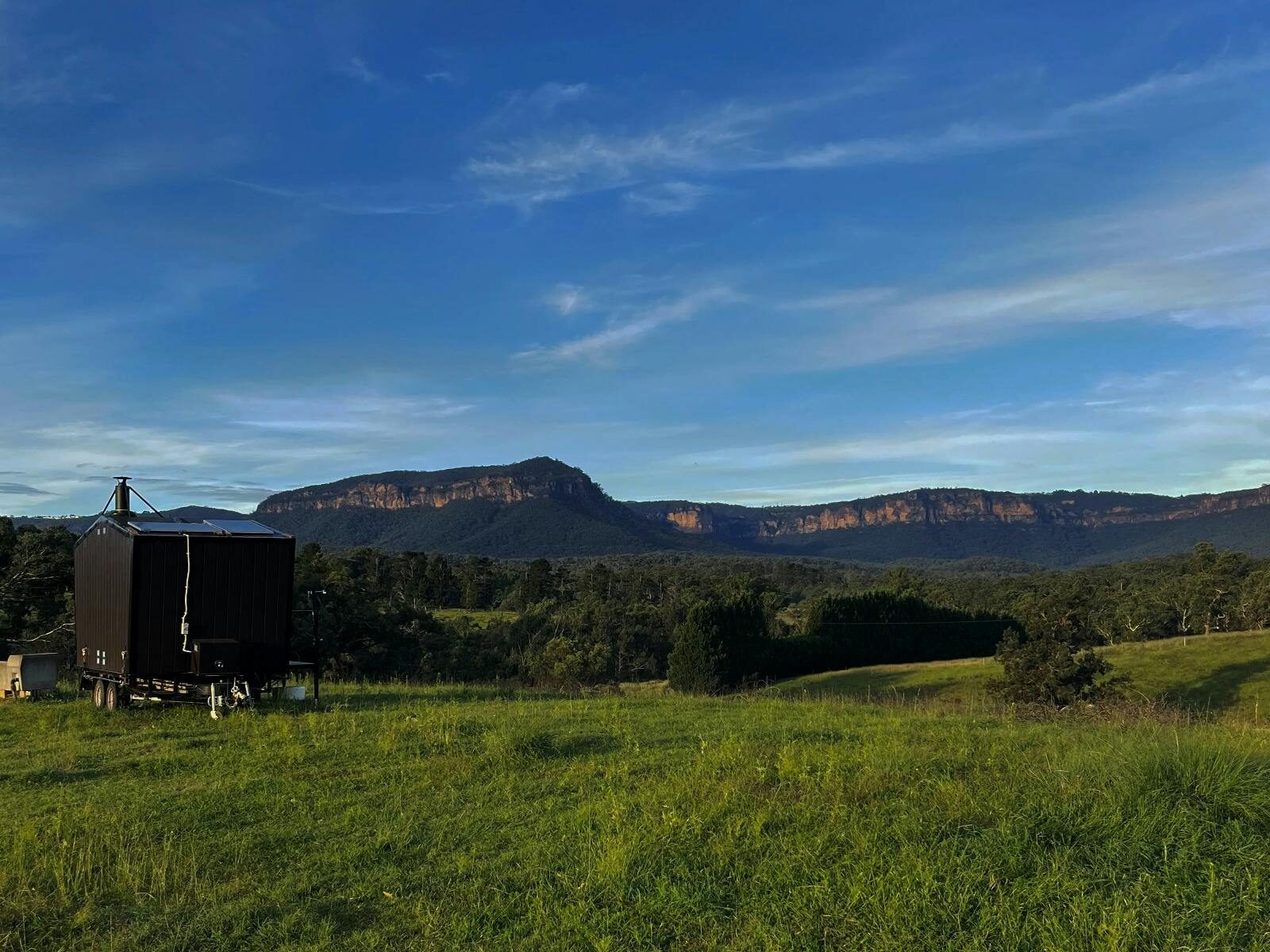 Mobile sauna on Aspinall road in Megalong Valley in the Blue Mountains. Wonderful views.