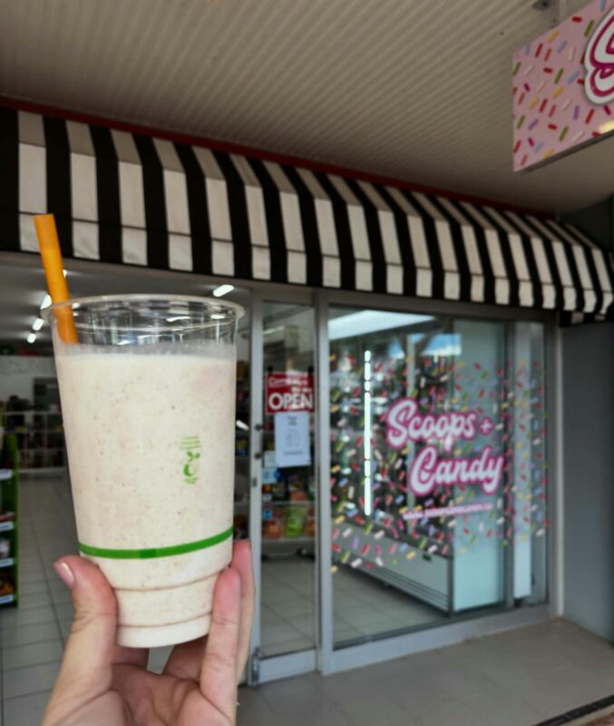 milkshake out front of scoops and candy ballina