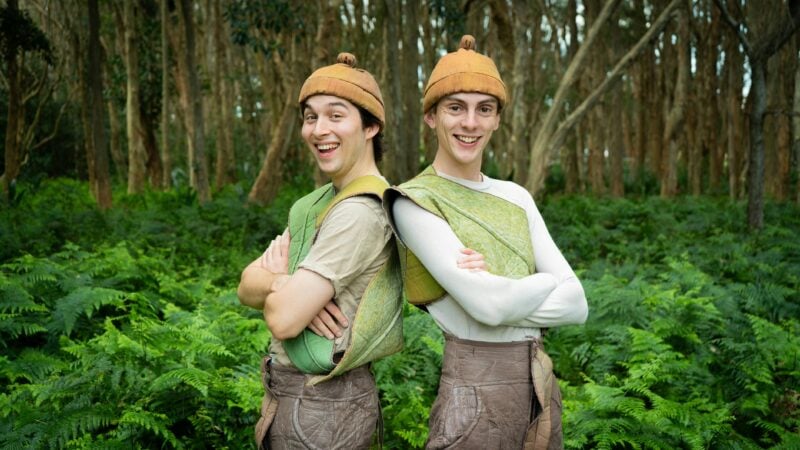 Snugglepot & Cuddlepie characters in custume, in nature setting