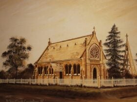 Painting of the original St John's the Evangelist Catholic Church