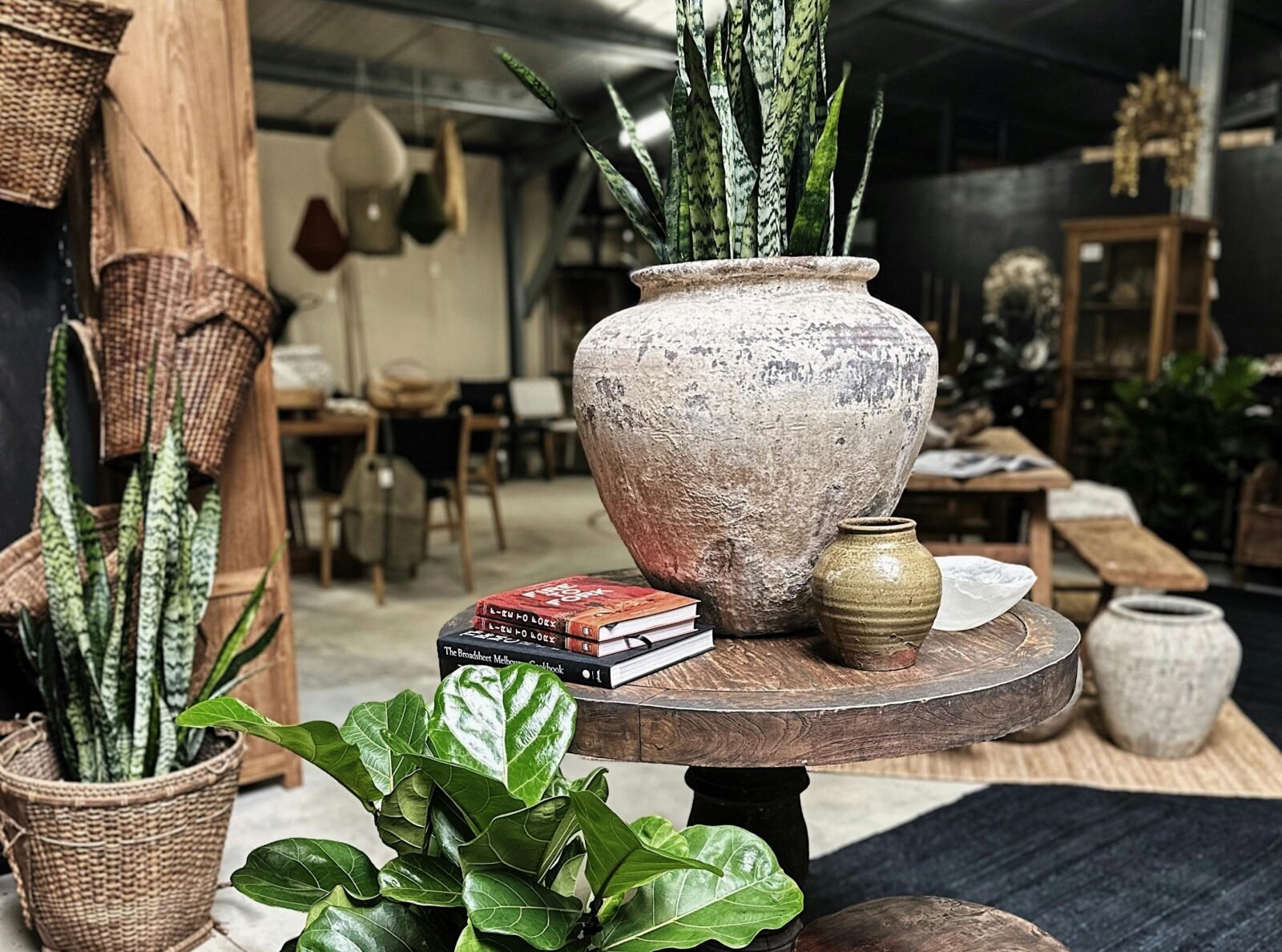 pots and plants in a warehouse feel space