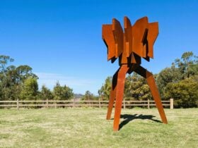 UFO by Nigel Dobson made from corten steel, near Dungog Common Hill, Dungog Common