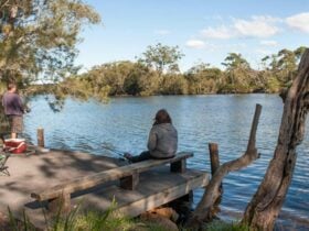 A person fishing at Wandandian Creek in Corramy Regional Park. Photo: Michael van Ewijk © DPIE