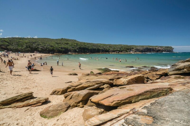 Crowds enjoying Wattamolla Beach in the Royal National Park