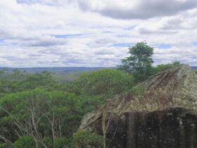 View of Du Faurs lookout, looking across to the rugged and remote landscape of the Wollangambe area.