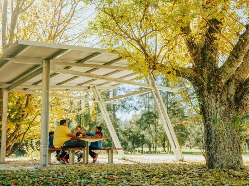 A family enjoy lunch together at Wombeyan picnic area. Credit: Remy Brand/DPE © Remy Brand