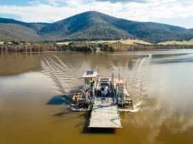 Overhead shot of the ferry in the water