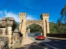 driving across Hampden Bridge in Kangaroo Valley, NSW
