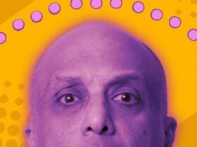 Akmal purple face grahic and orange background