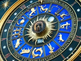 blue and goald clock with astro symbols