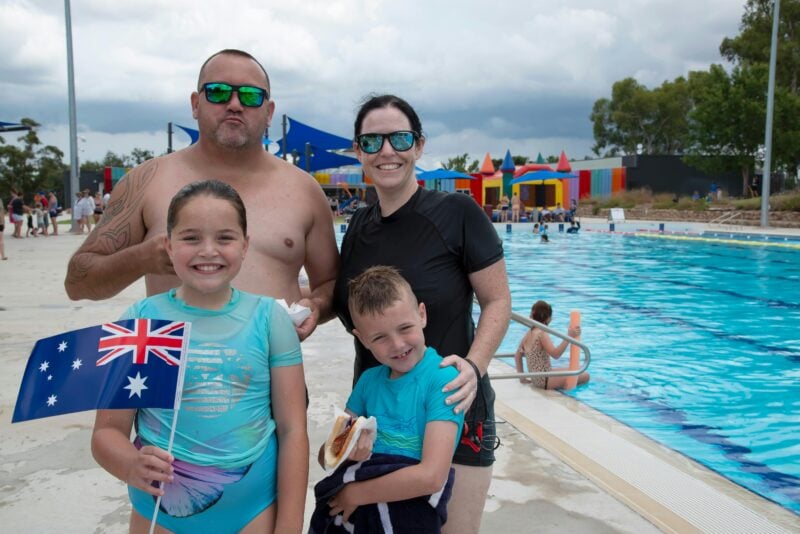 Family of four at the Pool