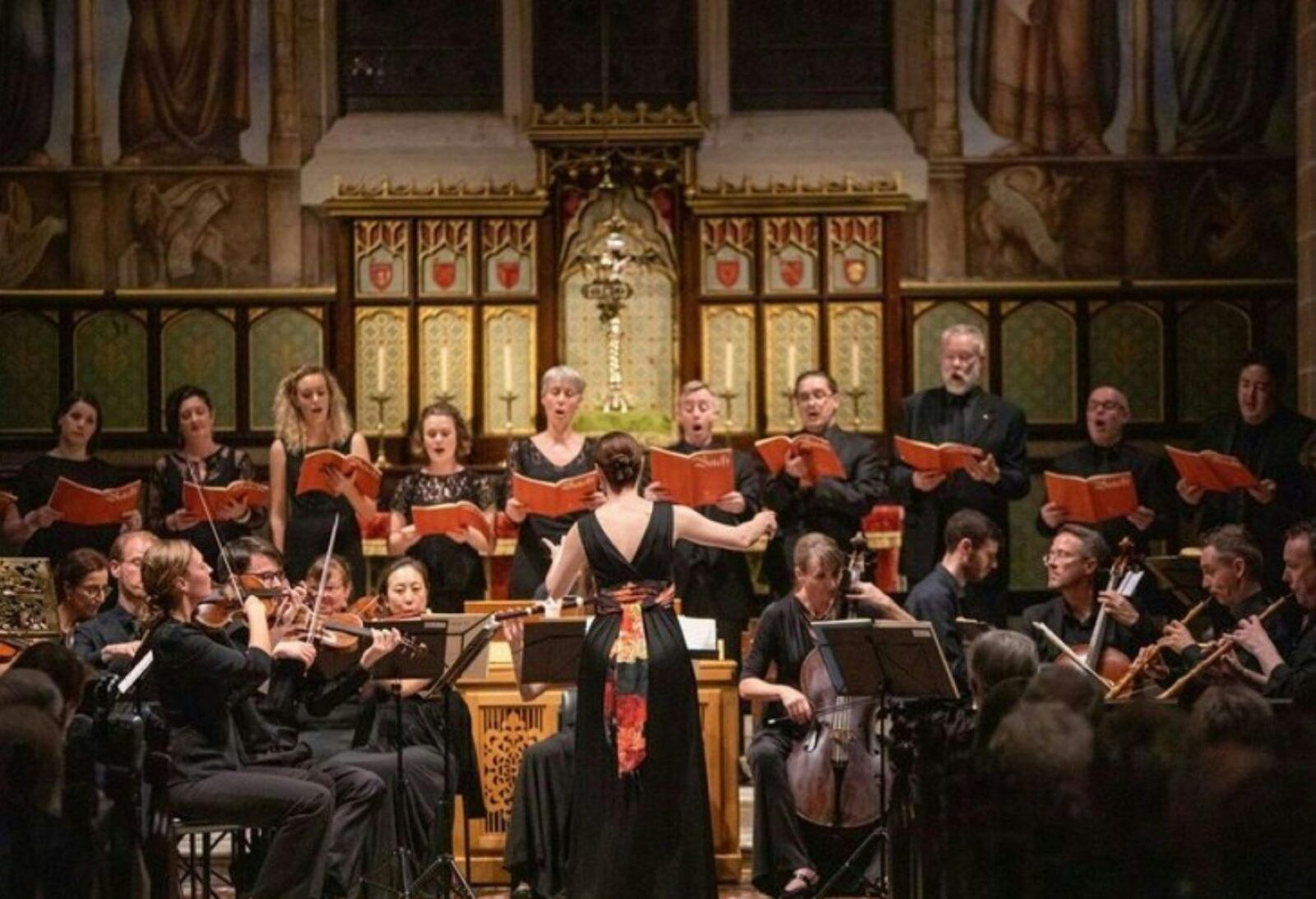 A group of people performing in a concert