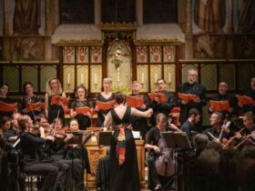 A group of people performing in a concert