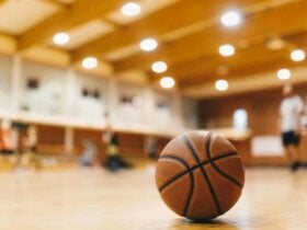 Basketball on court