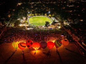 Aerial image of balloons and oval