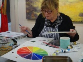 Colour exeercises being done by an artist in a studio