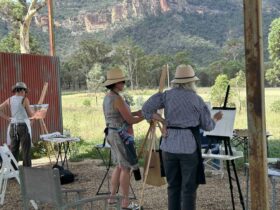 Artists on painting retreat in the Capertee Valley painting outdoors
