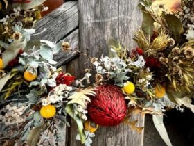 Christmas Wreath hanging on timber door