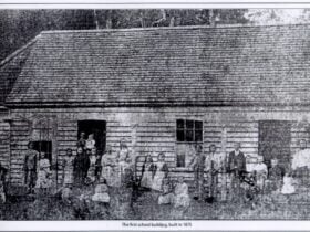 Old black and white photo of school