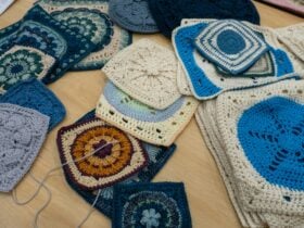 A stack of crochet granny squares