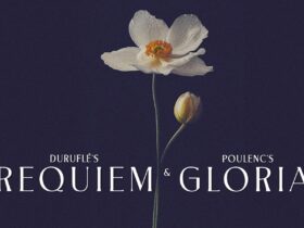 A delicate white flower with a bud on a dark background, framing the text "DuruflÃ©