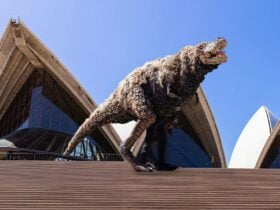 Dinosaur puppet on Sydney Opera House steps