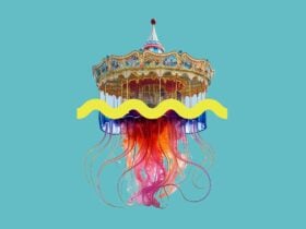Composite image of a carousel top and jellyfish tentacles