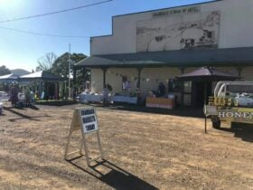 outside Krambach hall on market day