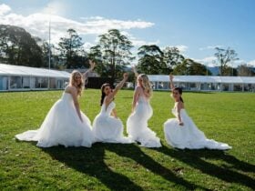 Models wearing wedding dresses