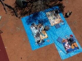 Mimili Maku artists during a bush camp at Parawalpi working on new collaborative paintings