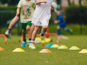 Kids playing fitness games