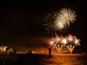 Firework display over Newcastle Harbour in Newcastle, NSW