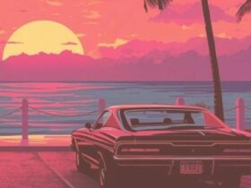 Miami sunset with a 1908s Cadillac in view