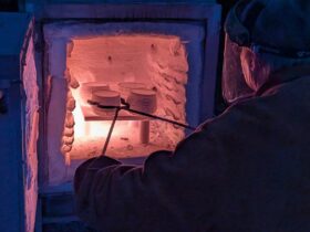 red hot pottery in a raku firing