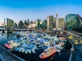 Marina at Darling Harbour with boats and superyachts