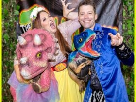 Tara and Shaun with their baby dinosaurs