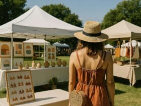 Shopper browsing at a market stall.