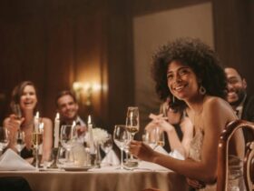 Professionals from diverse backgrounds at a formal gala dinner event.