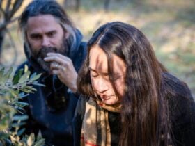 Couple smelling truffles they have found