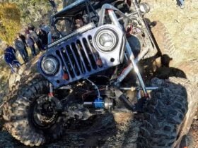 A rock crawling vehicle in action