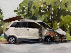 Insurance Job (detail), 2025, oil on board, 30 x 40cm