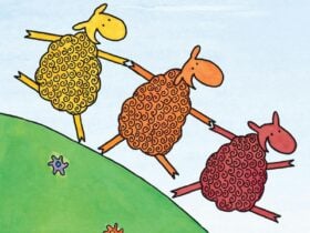 Three colourful sheep