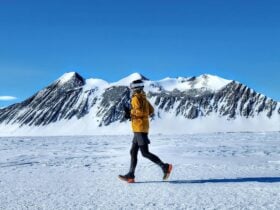 Women running in Antarctica